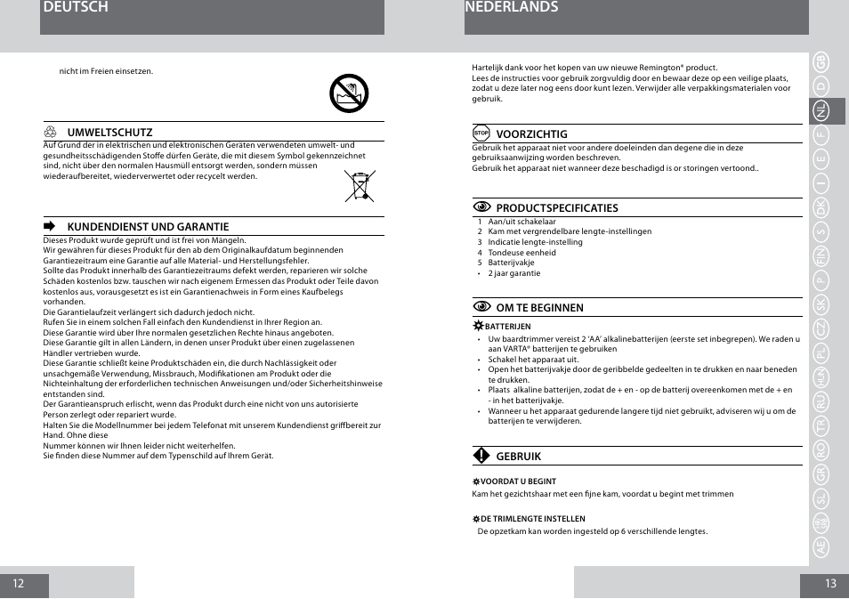 Nederlands deutsch | Remington MB4010 User Manual | Page 7 / 58