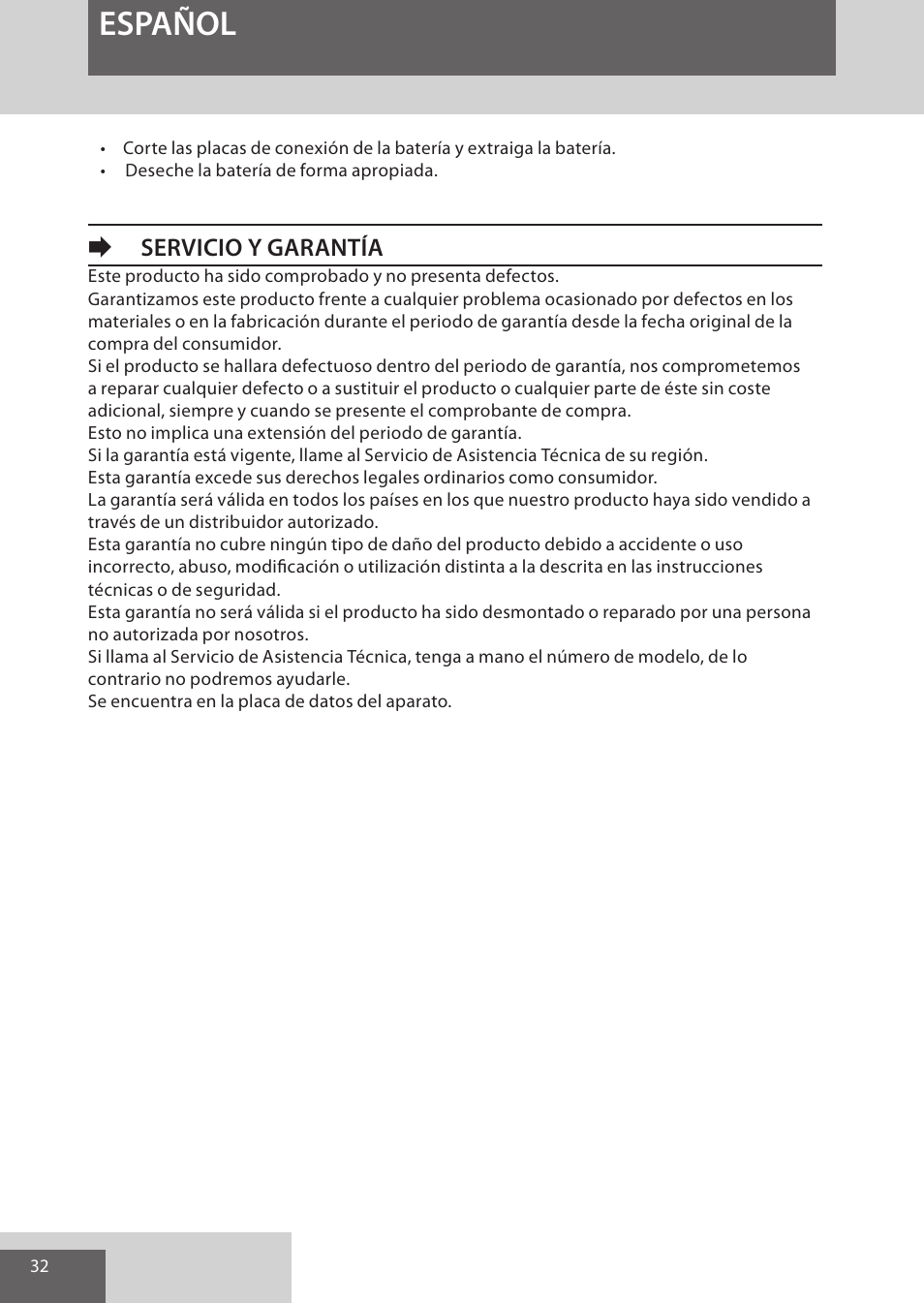 Español, Eservicio y garantía | Remington WPG4030 User Manual | Page 32 / 134