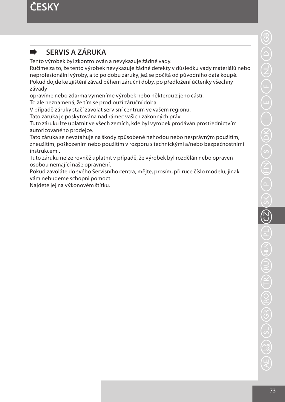 Česky, Eservis a záruka | Remington WPG4030 User Manual | Page 73 / 134