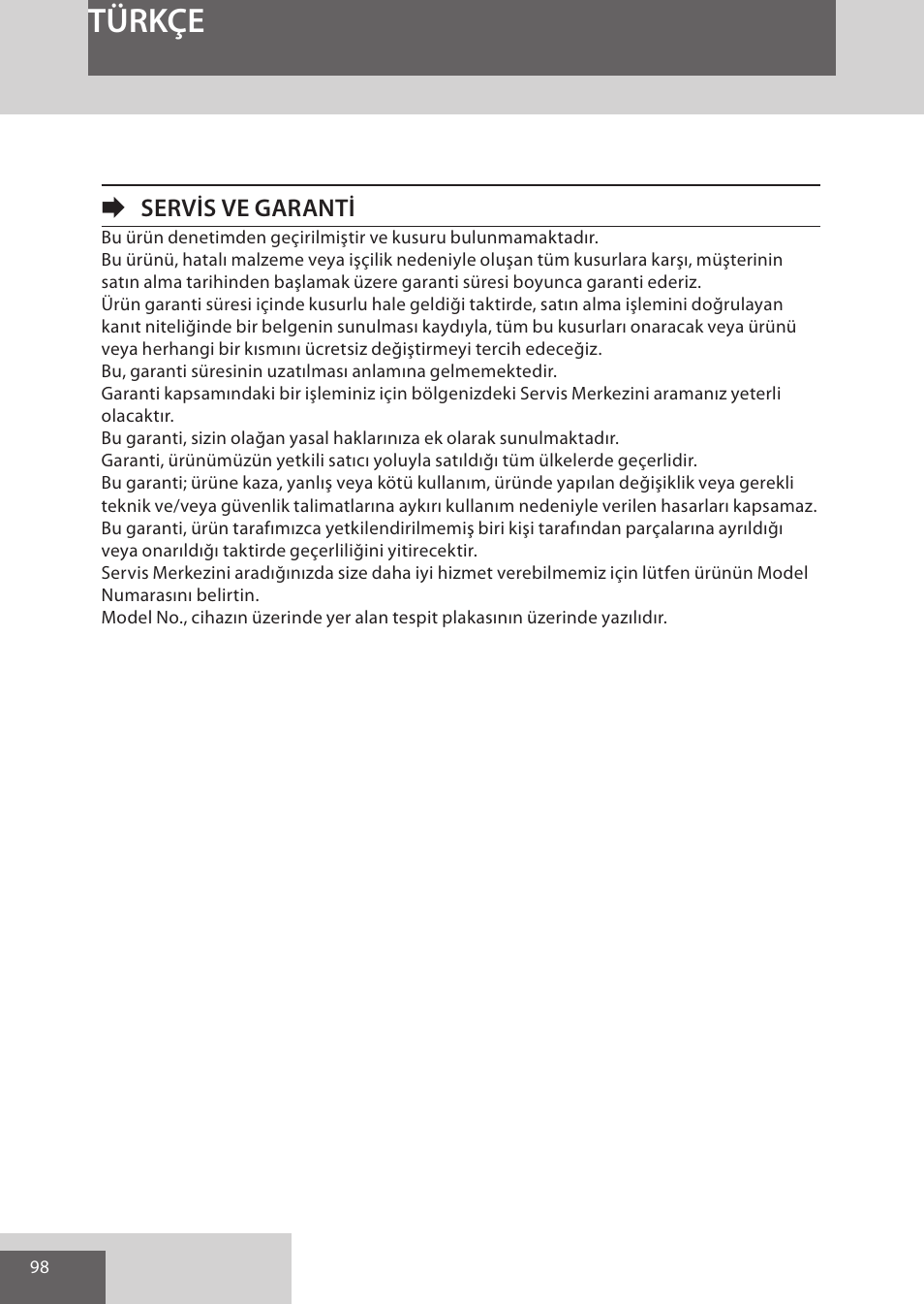 Türkçe, Eservis ve garanti | Remington WPG4030 User Manual | Page 98 / 134
