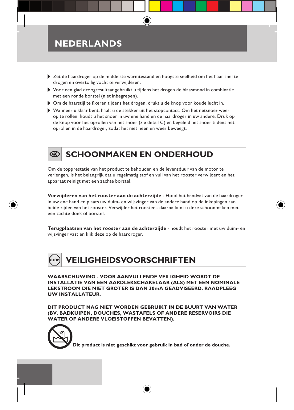 Nederlands, Schoonmaken en onderhoud, Veiligheidsvoorschriften | Remington D5800 User Manual | Page 12 / 88