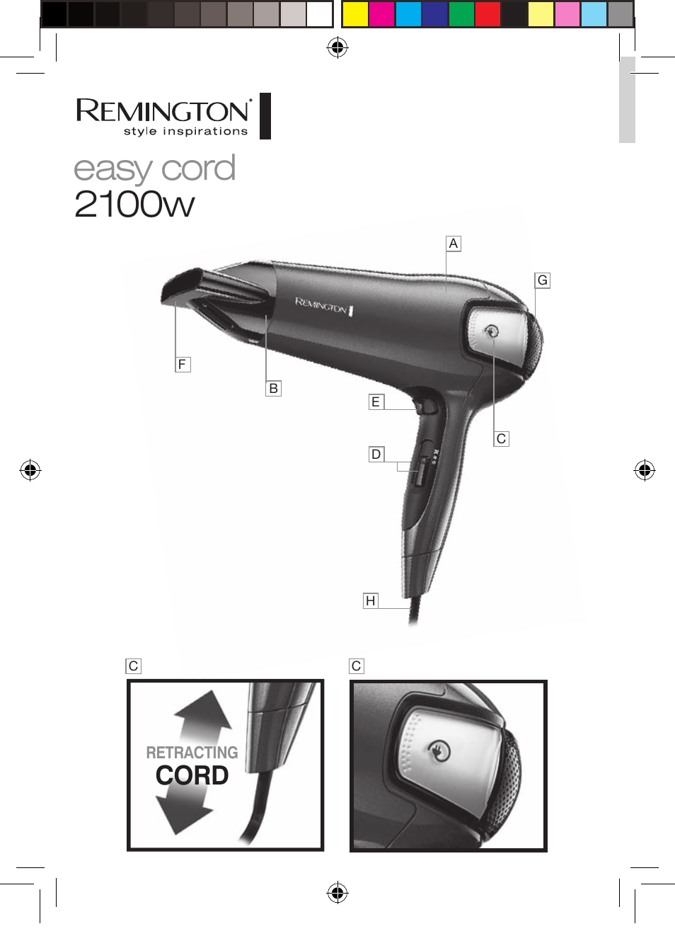 2100w, Easy cord, Cord | Remington D5800 User Manual | Page 2 / 88