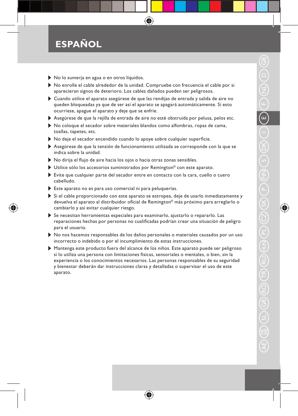 Español | Remington D5800 User Manual | Page 21 / 88