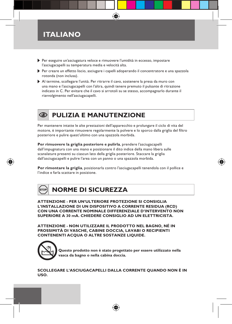 Italiano, Pulizia e manutenzione, Norme di sicurezza | Remington D5800 User Manual | Page 24 / 88