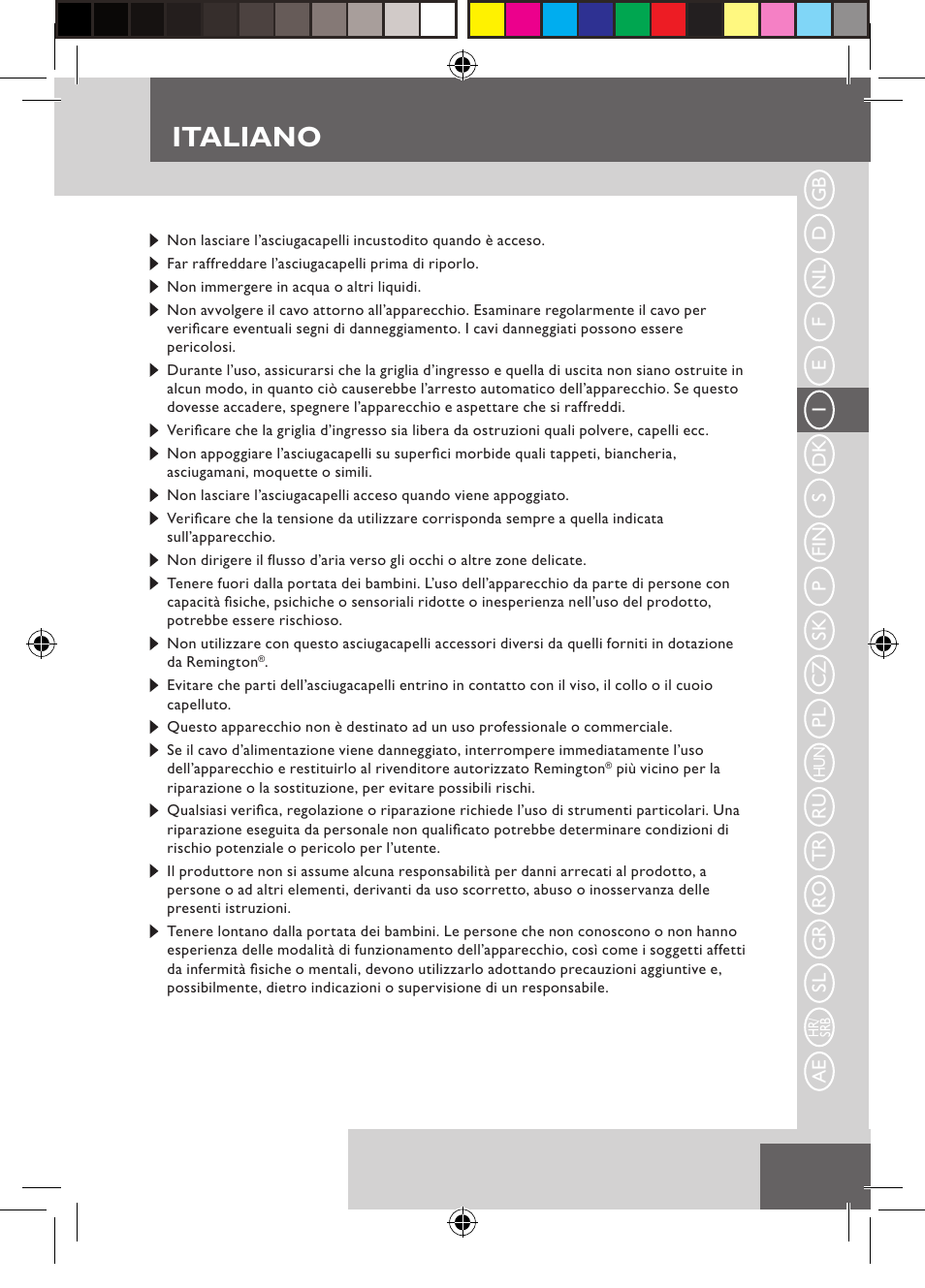 Italiano | Remington D5800 User Manual | Page 25 / 88