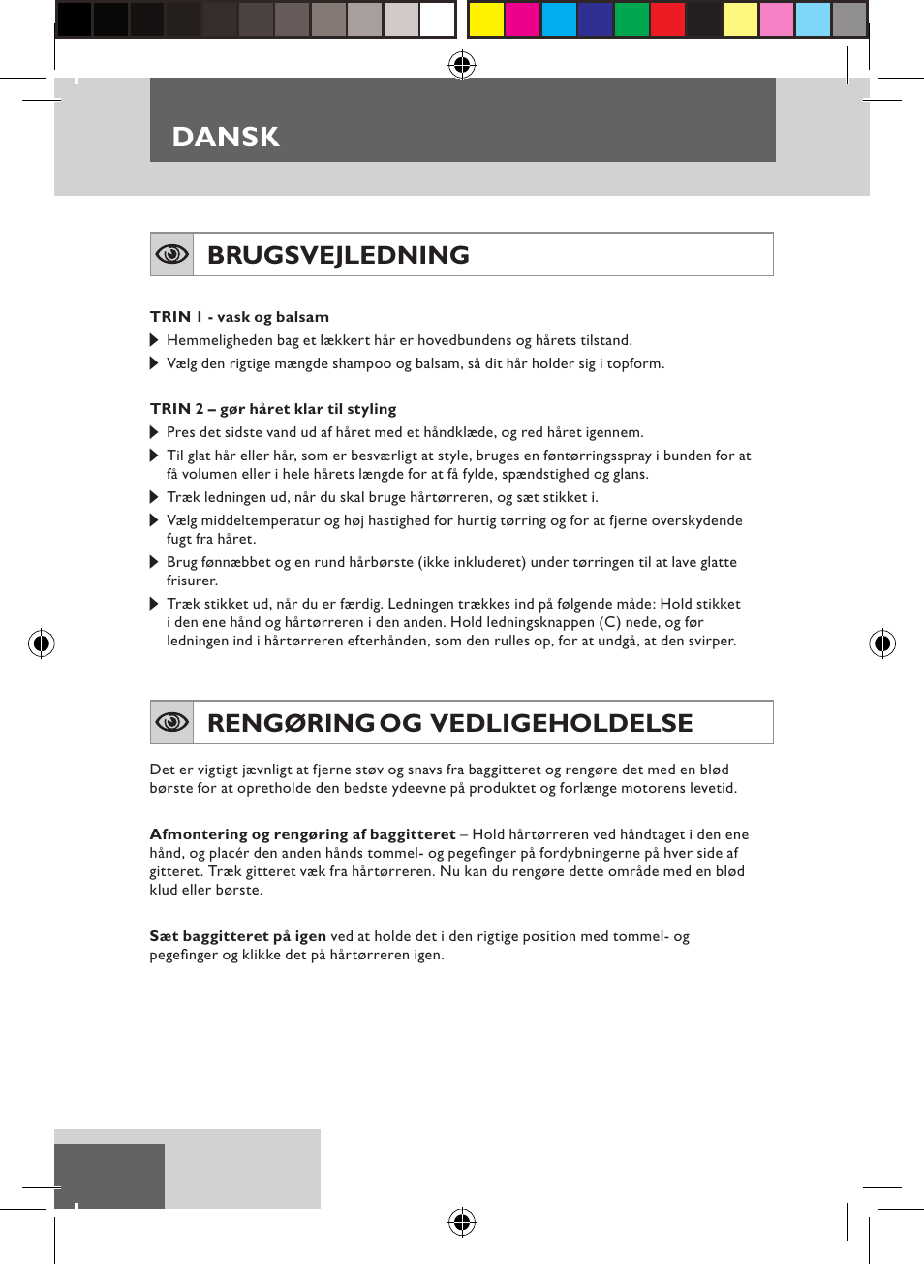 Dansk, Brugsvejledning, Rengøring og vedligeholdelse | Remington D5800 User Manual | Page 28 / 88