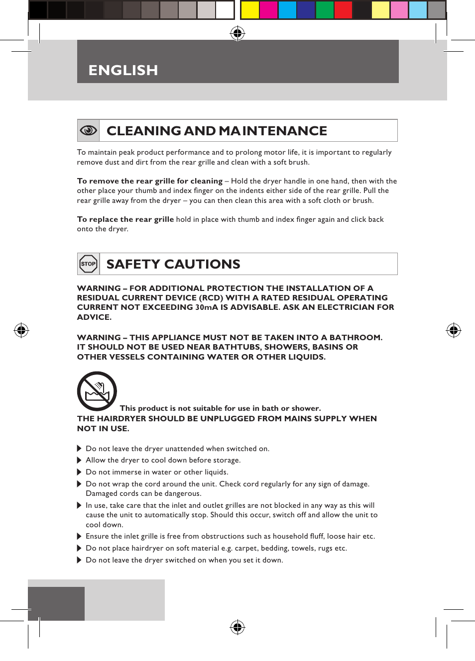 English, Cleaning and ma intenance, Safety cautions | Remington D5800 User Manual | Page 4 / 88