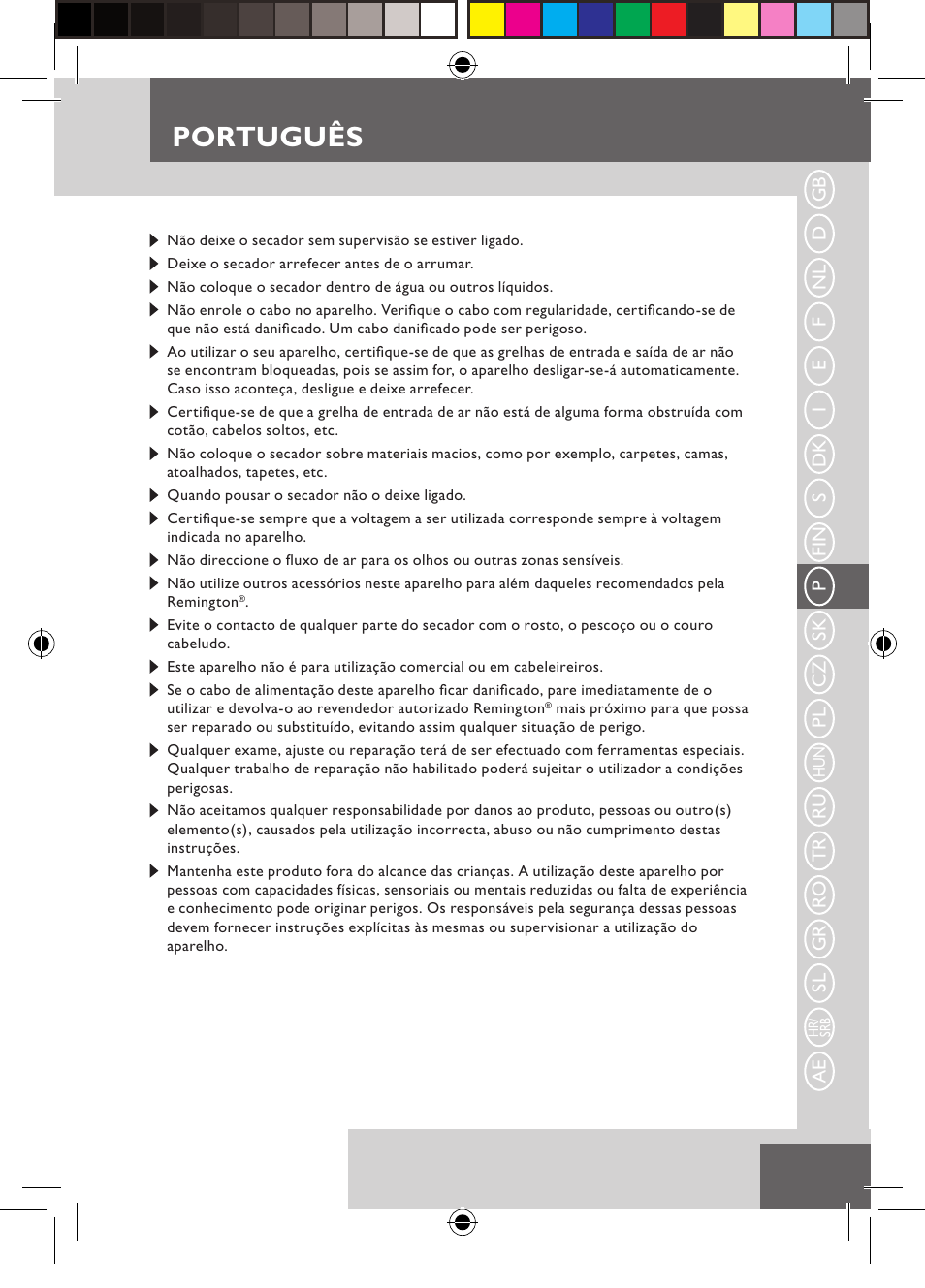 Português | Remington D5800 User Manual | Page 41 / 88