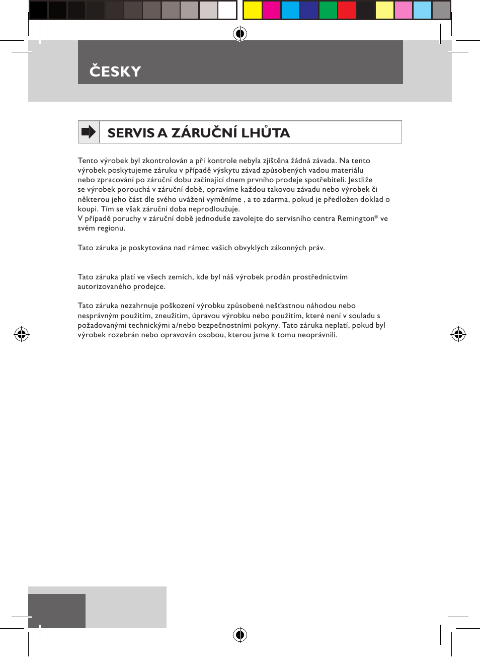 Česky, Servis a záruční lhůta | Remington D5800 User Manual | Page 50 / 88