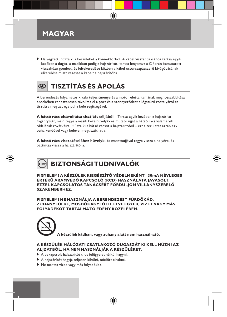 Magyar, Tisztítás és ápolás, Biztonsági tudnivalók | Remington D5800 User Manual | Page 56 / 88