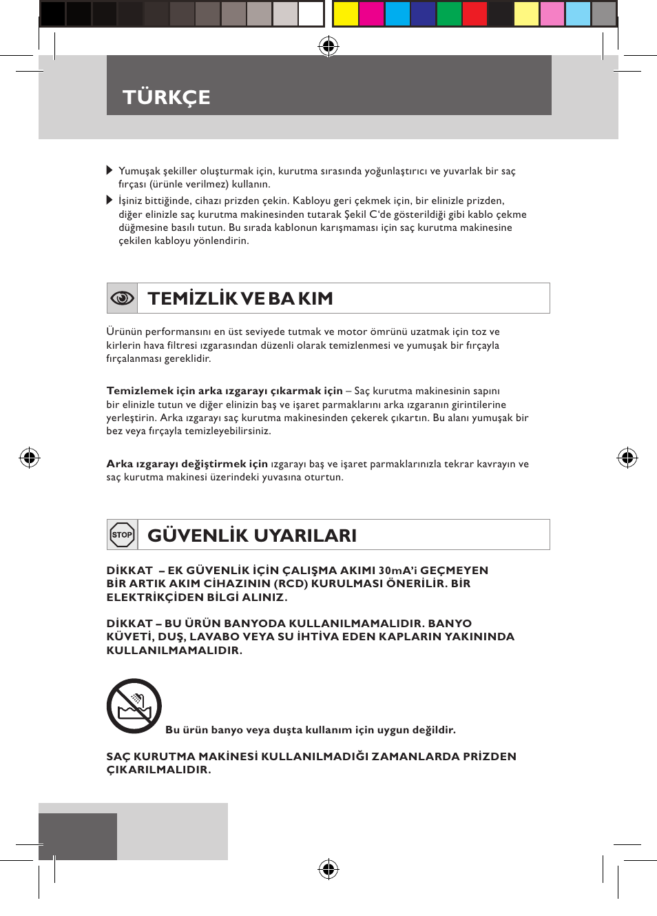 Türkçe, Temizlik ve ba kim, Güvenlik uyarilari | Remington D5800 User Manual | Page 64 / 88