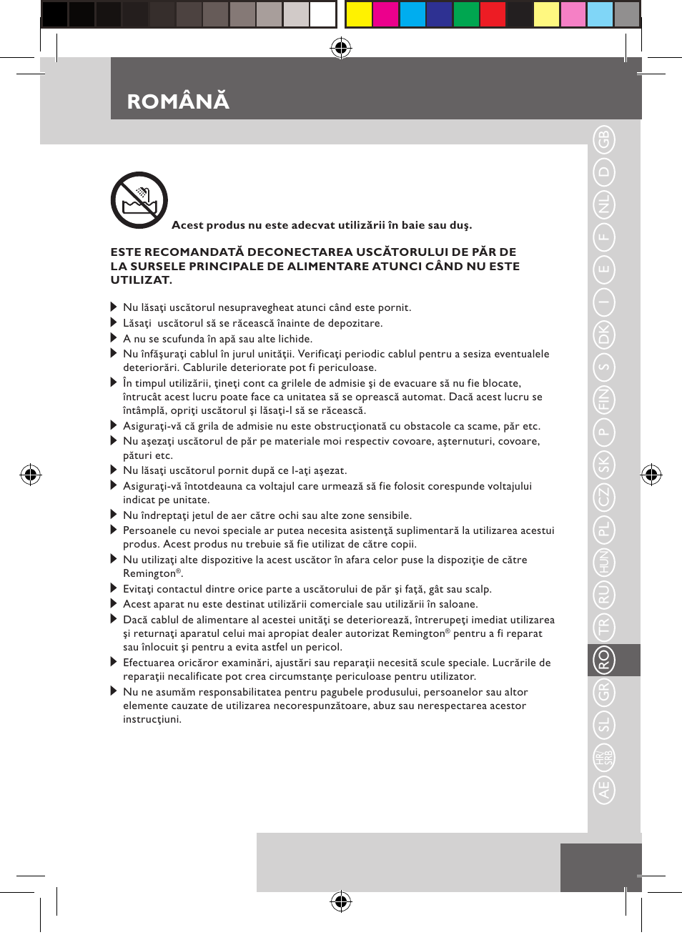 Română | Remington D5800 User Manual | Page 69 / 88