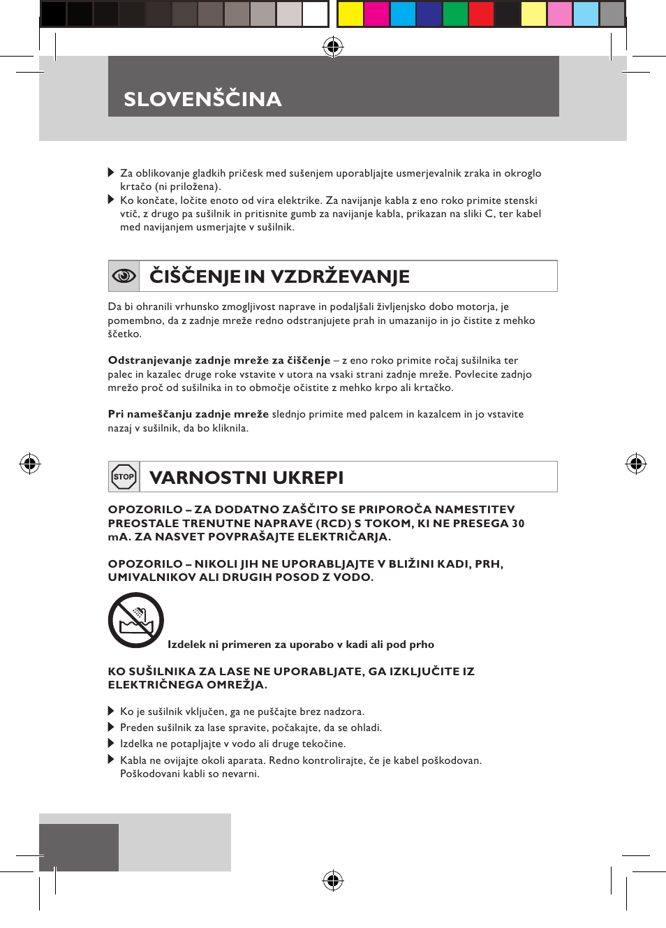 Slovenščina, Čiščenje in vzdrževanje, Varnostni ukrepi | Remington D5800 User Manual | Page 76 / 88