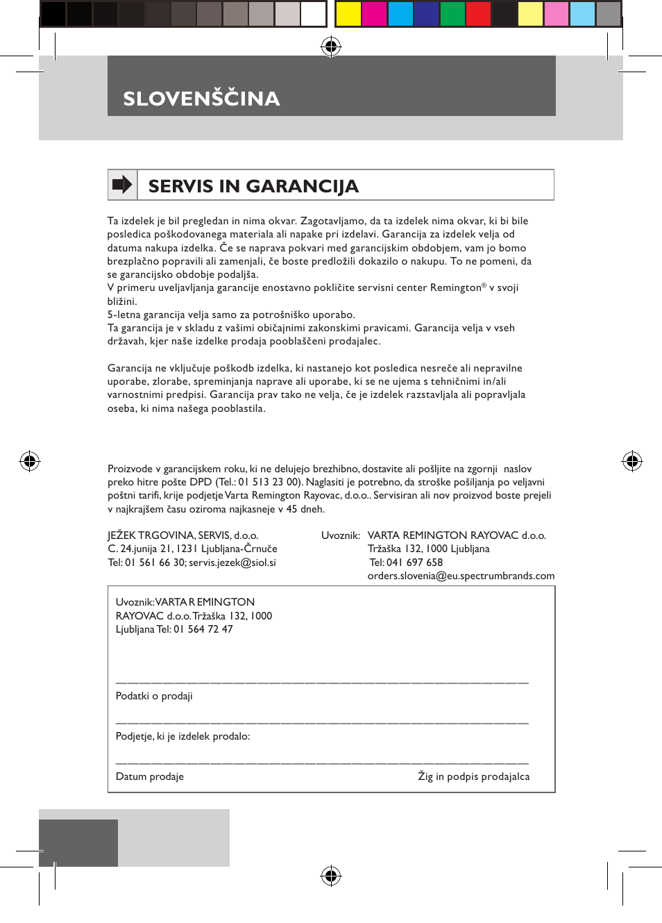 Slovenščina, Servis in garancija | Remington D5800 User Manual | Page 78 / 88