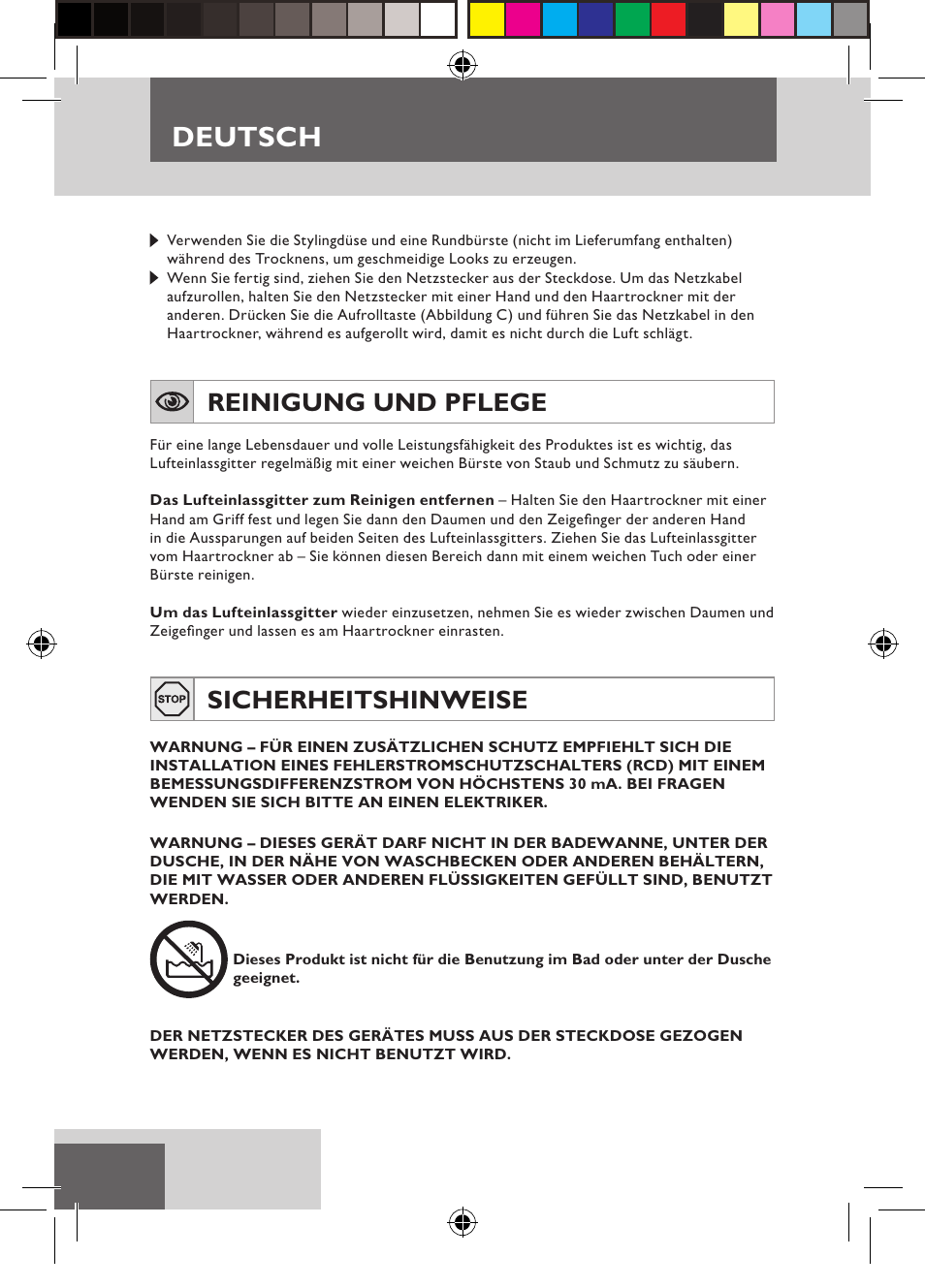 Deutsch, Reinigung und pflege, Sicherheitshinweise | Remington D5800 User Manual | Page 8 / 88