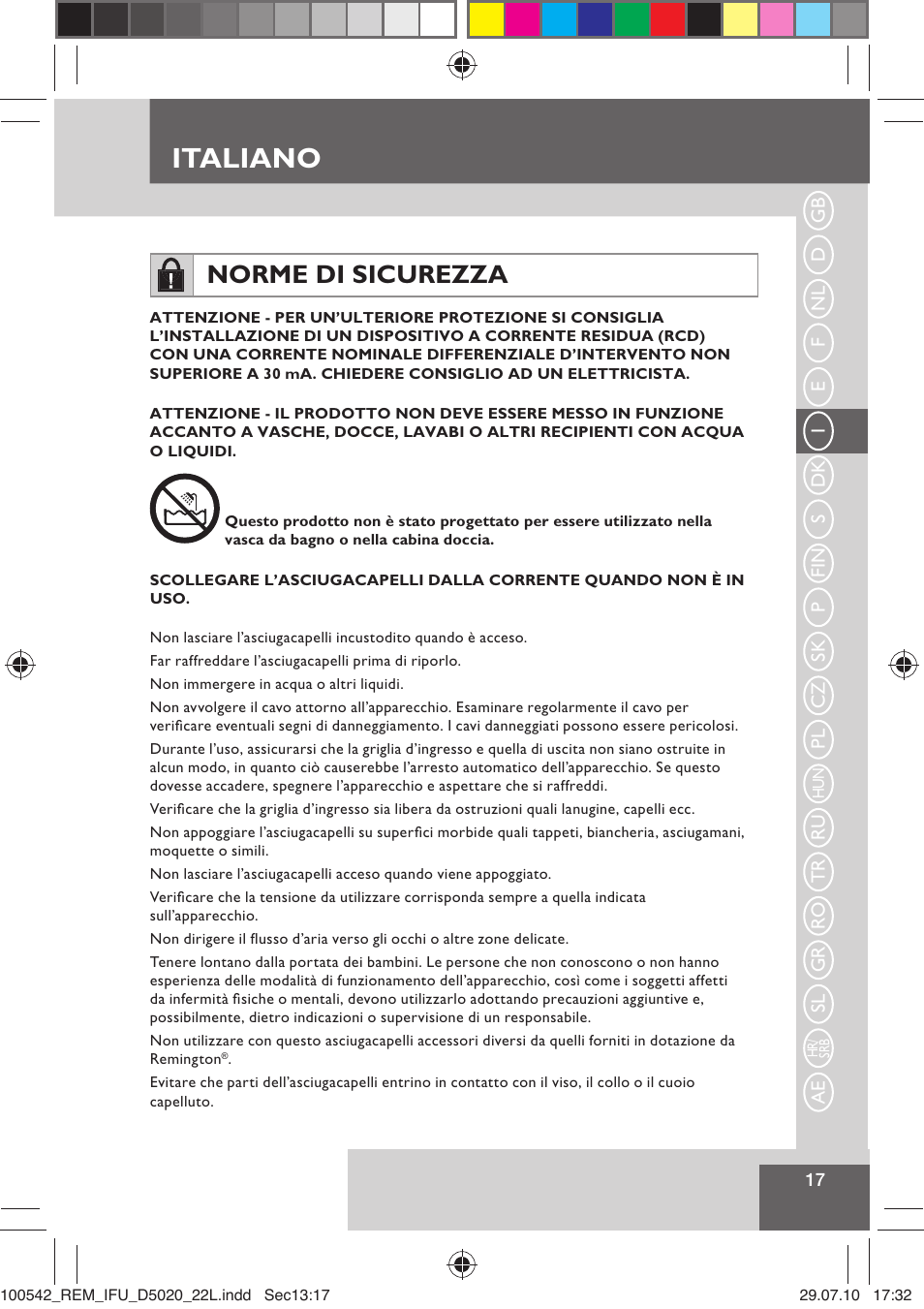 Italiano, Norme di sicurezza | Remington D5020 User Manual | Page 19 / 68