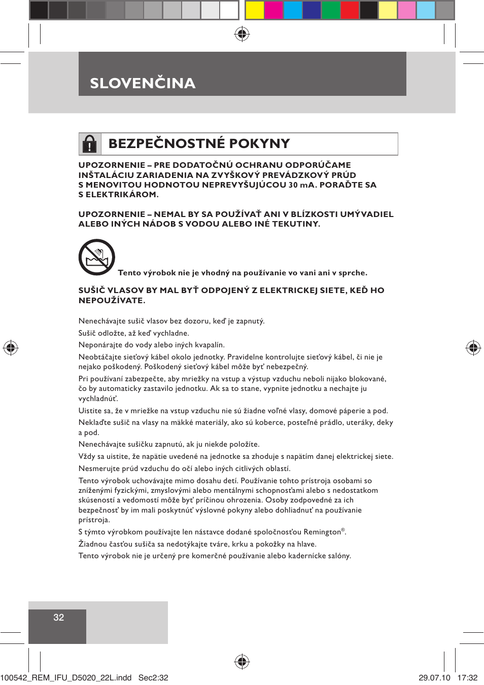 Slovenčina, Bezpečnostné pokyny | Remington D5020 User Manual | Page 34 / 68