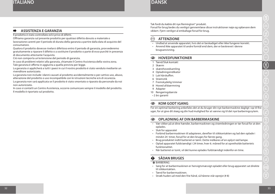 Italiano dansk | Remington F4800 User Manual | Page 17 / 58