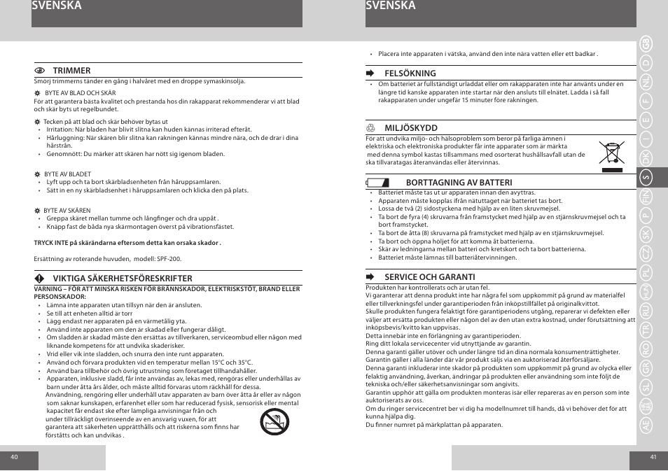 Svenska | Remington F4800 User Manual | Page 21 / 58