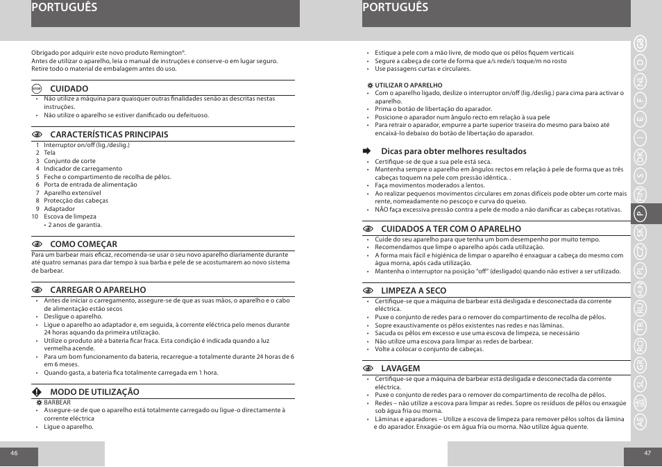 Português | Remington F4800 User Manual | Page 24 / 58