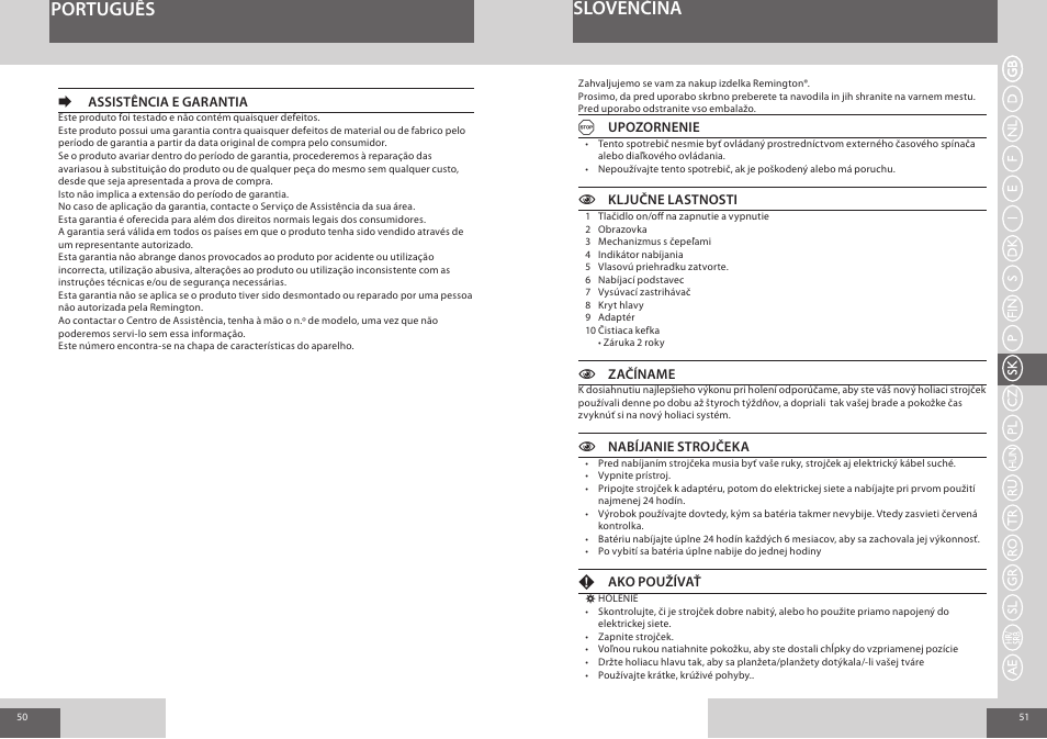 Português slovenčina | Remington F4800 User Manual | Page 26 / 58