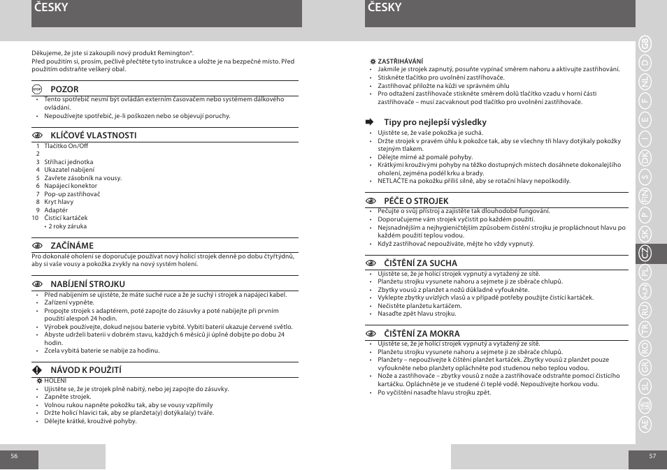 Česky | Remington F4800 User Manual | Page 29 / 58