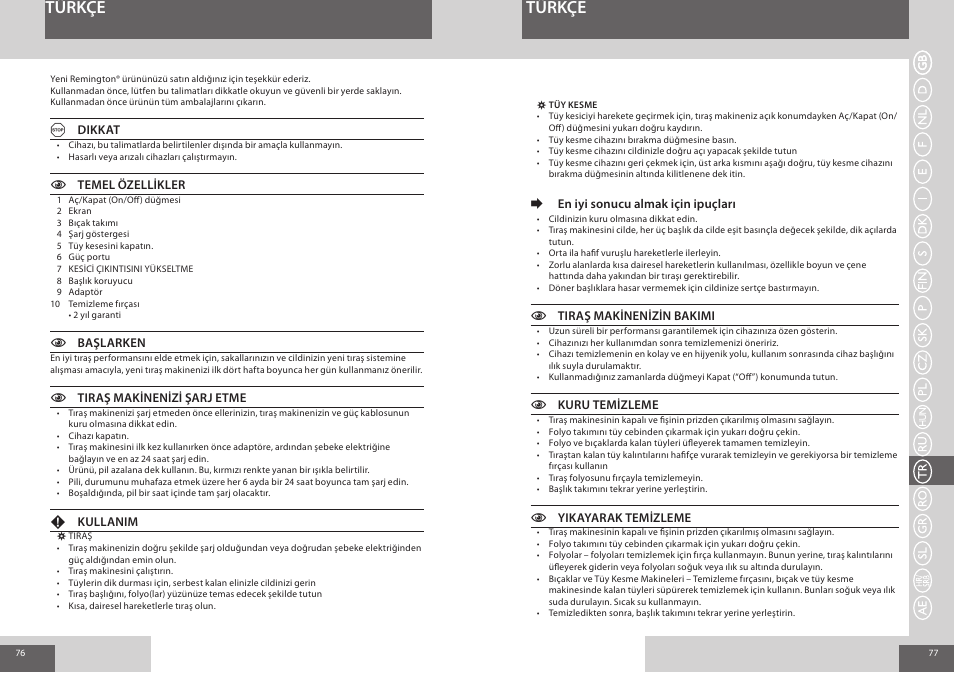 Türkçe | Remington F4800 User Manual | Page 39 / 58