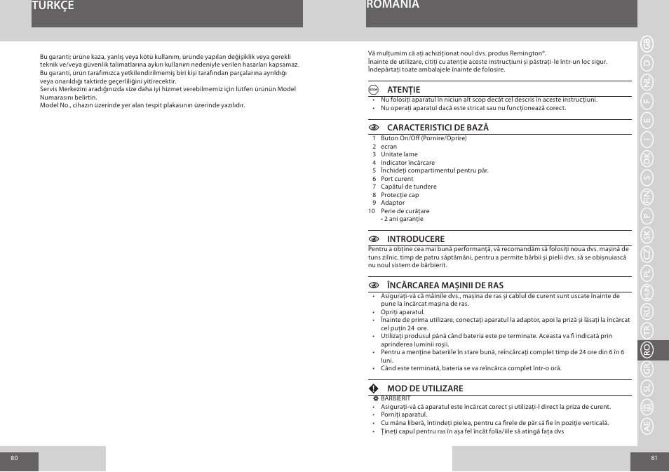 Türkçe romania | Remington F4800 User Manual | Page 41 / 58