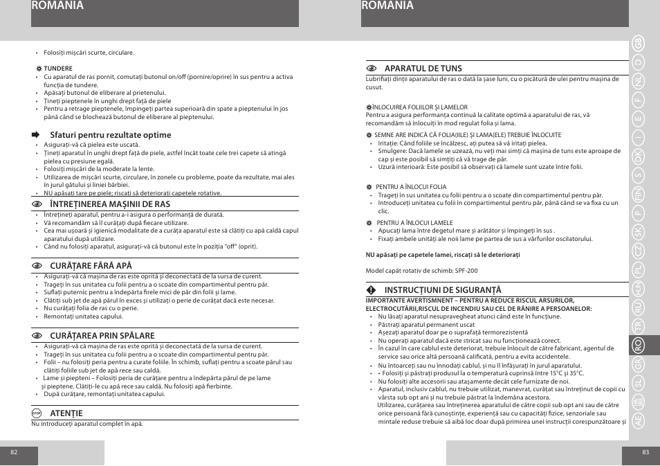 Romania | Remington F4800 User Manual | Page 42 / 58