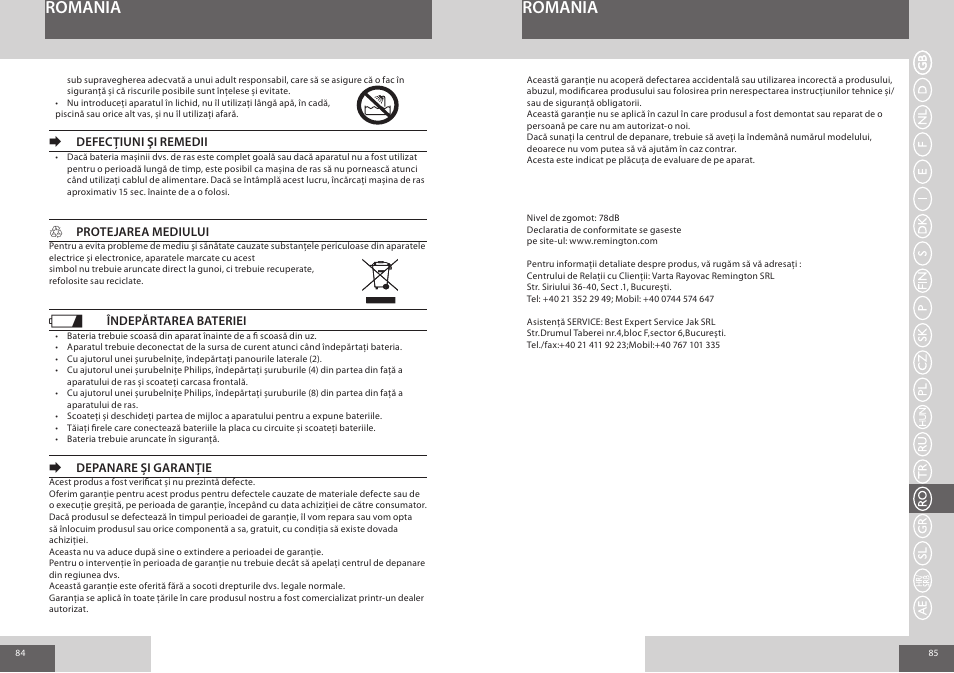 Romania | Remington F4800 User Manual | Page 43 / 58