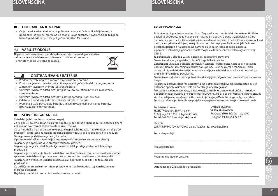 Slovenščina | Remington F4800 User Manual | Page 48 / 58