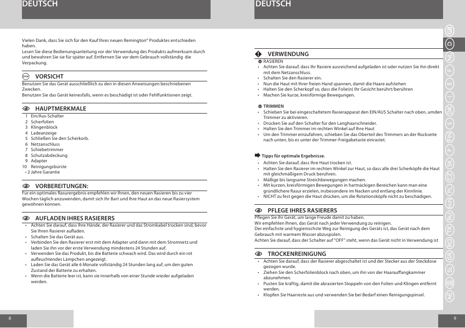 Deutsch | Remington F4800 User Manual | Page 5 / 58