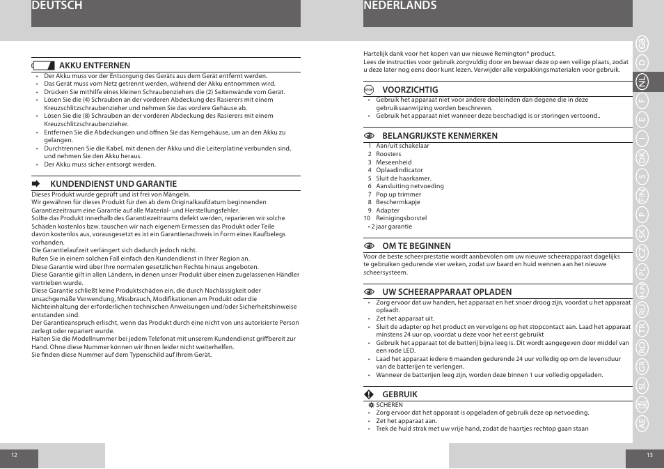 Deutsch nederlands | Remington F4800 User Manual | Page 7 / 58