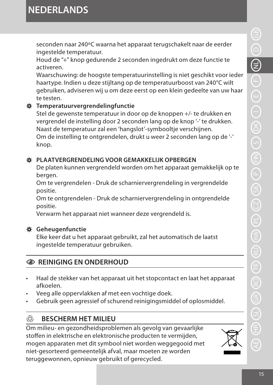 Nederlands | Remington S9600 User Manual | Page 15 / 92