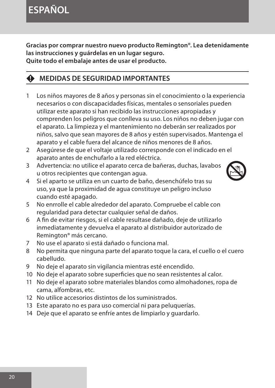 Español | Remington S9600 User Manual | Page 20 / 92