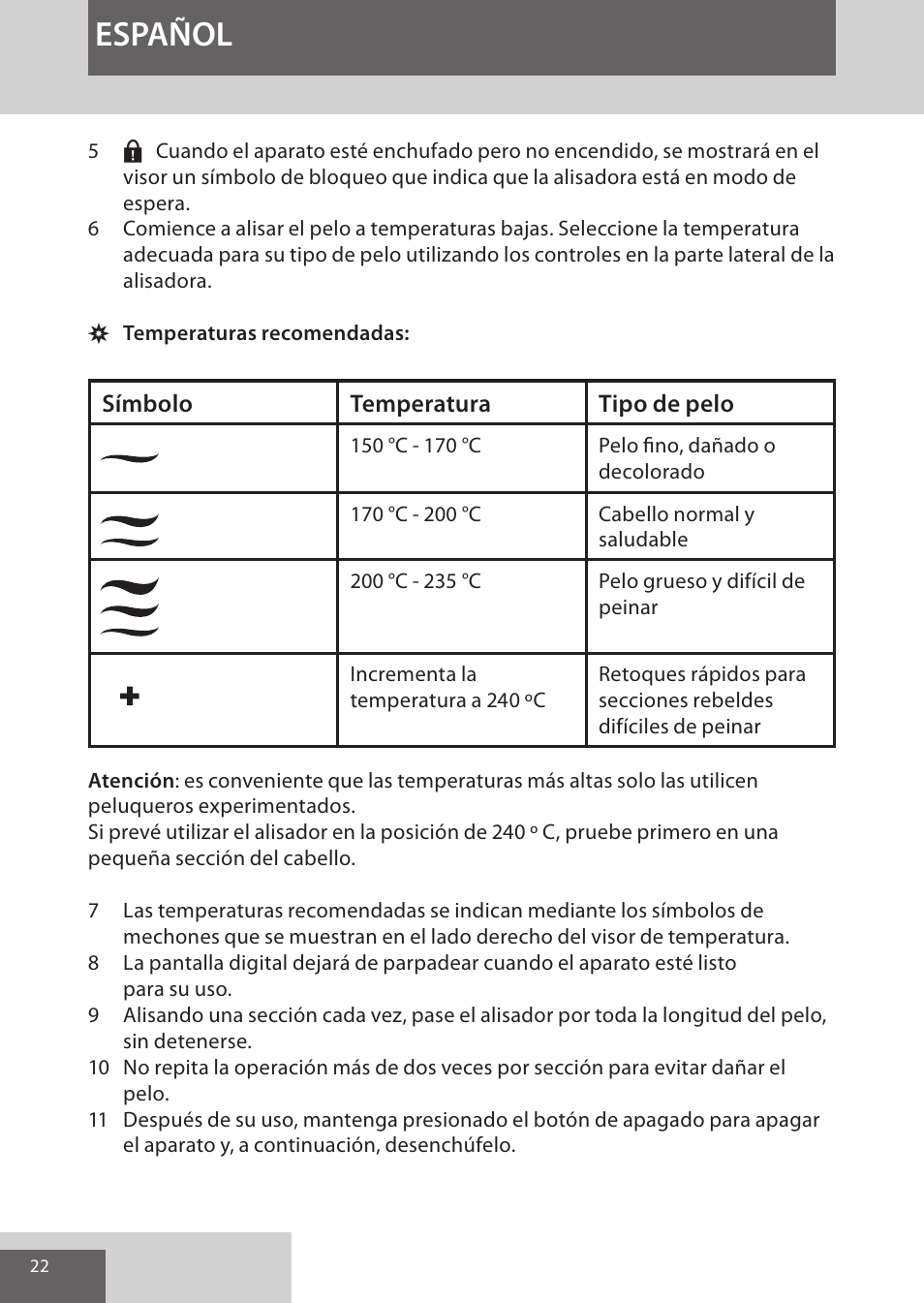 Español | Remington S9600 User Manual | Page 22 / 92