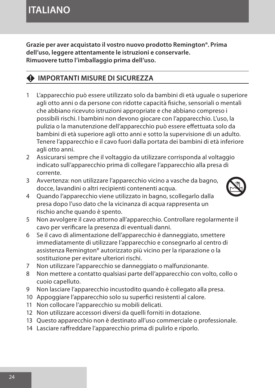 Italiano | Remington S9600 User Manual | Page 24 / 92