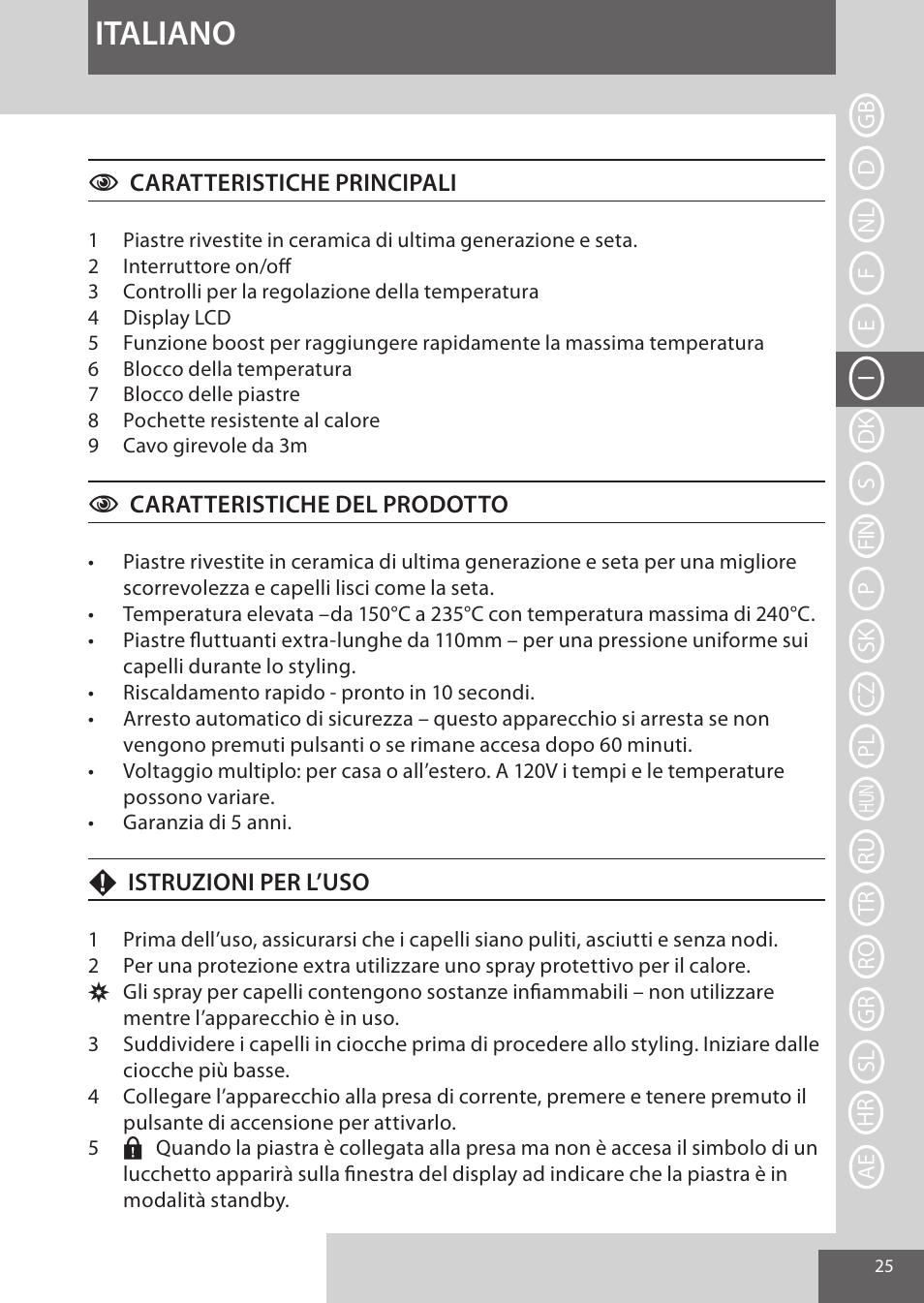 Italiano | Remington S9600 User Manual | Page 25 / 92