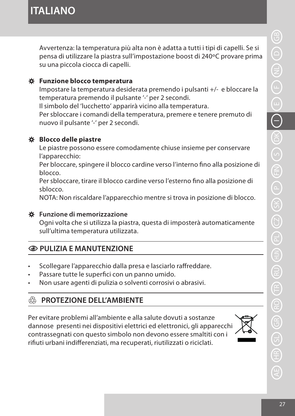 Italiano | Remington S9600 User Manual | Page 27 / 92