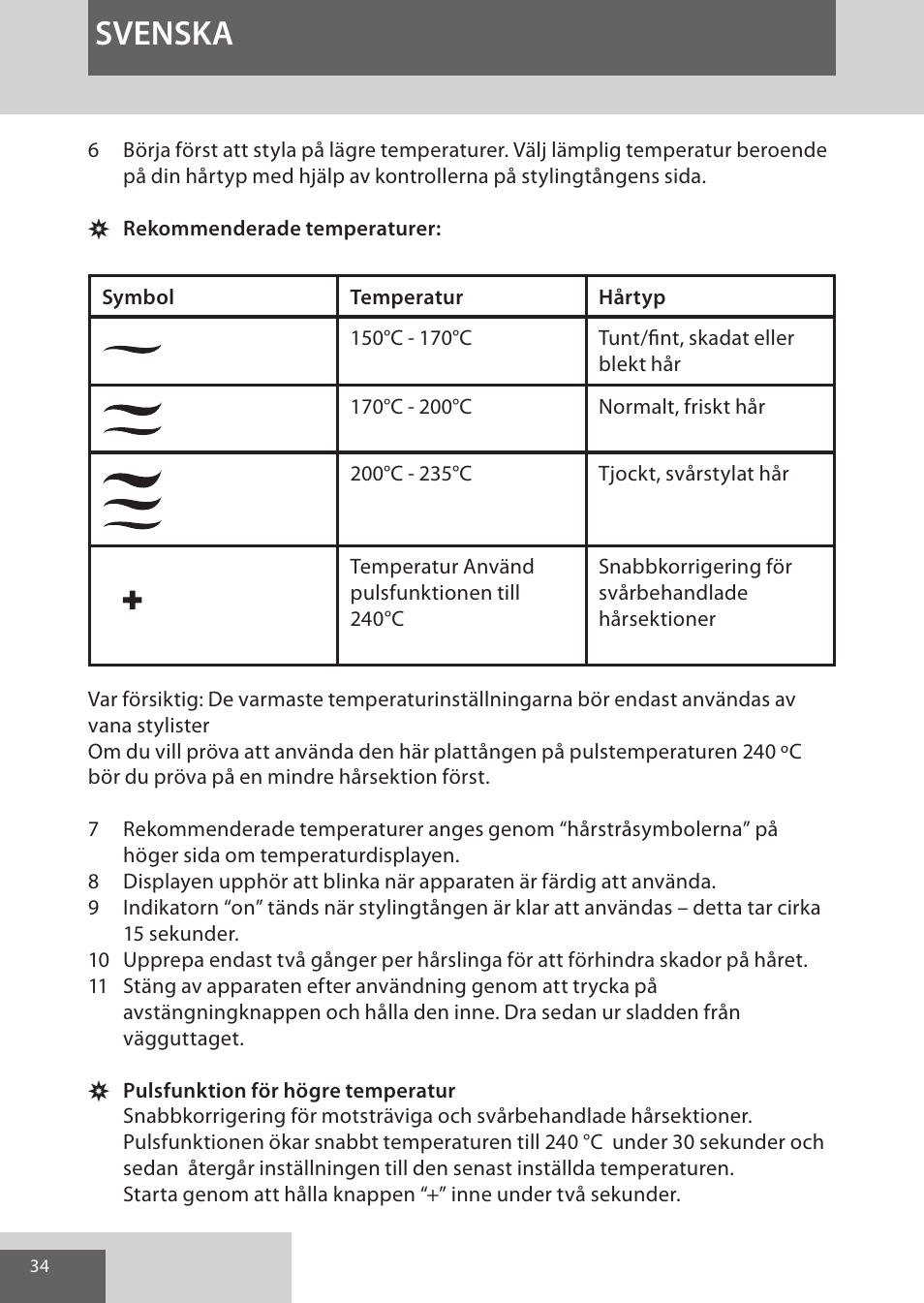 Svenska | Remington S9600 User Manual | Page 34 / 92