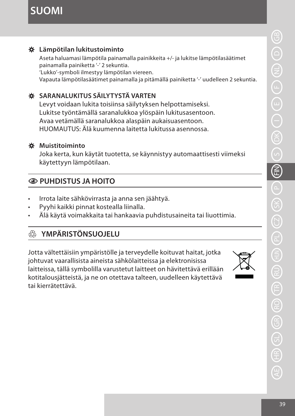 Suomi | Remington S9600 User Manual | Page 39 / 92