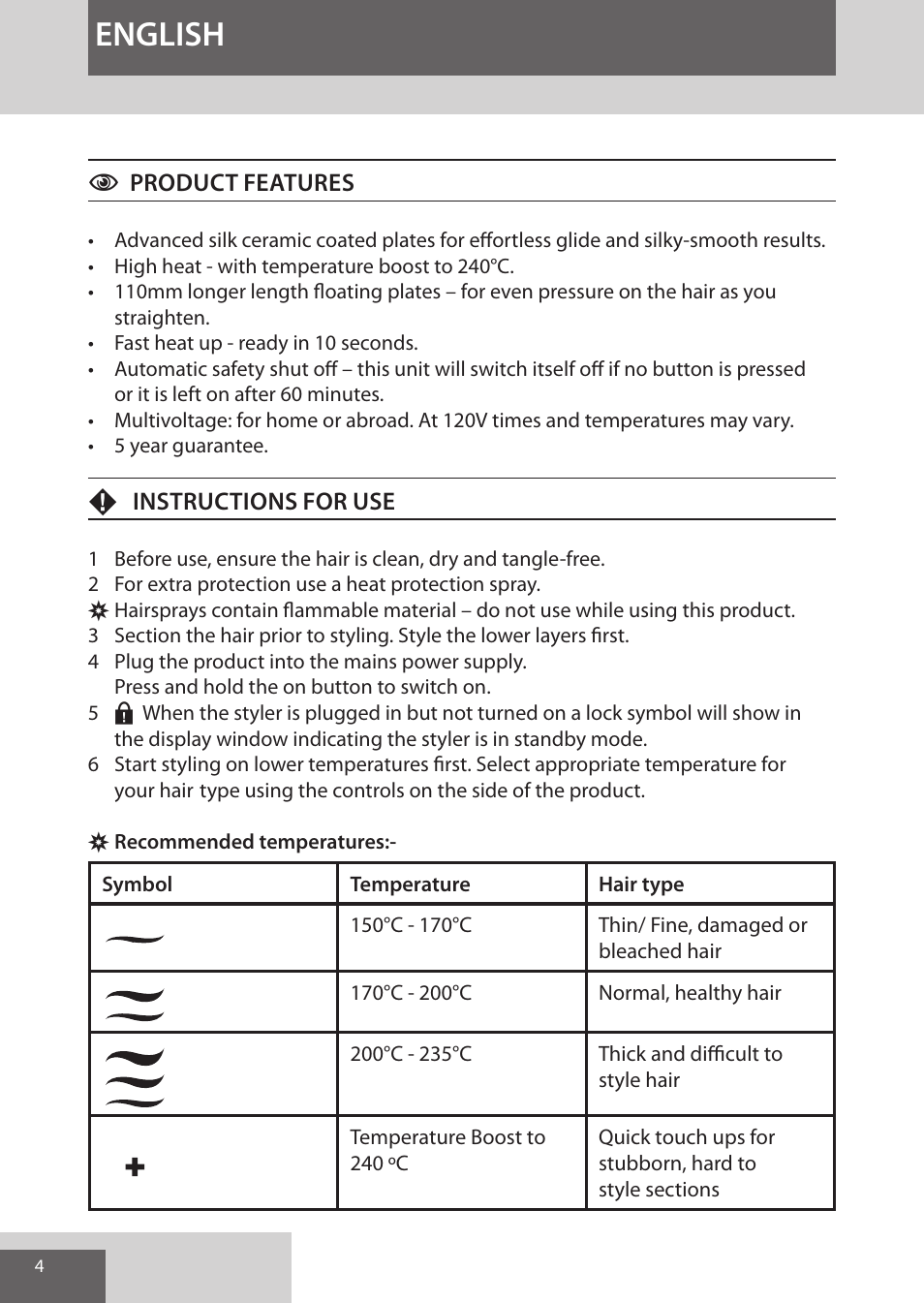 English | Remington S9600 User Manual | Page 4 / 92