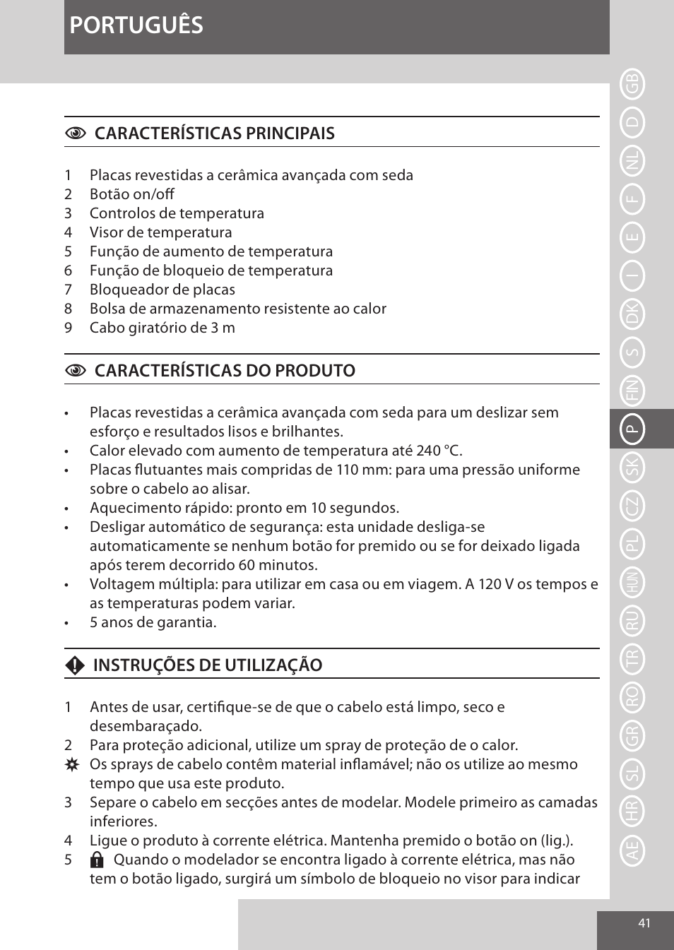 Português | Remington S9600 User Manual | Page 41 / 92