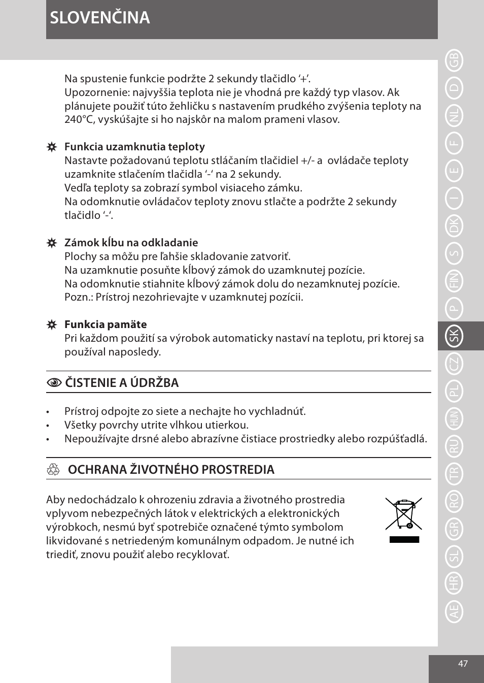 Slovenčina | Remington S9600 User Manual | Page 47 / 92