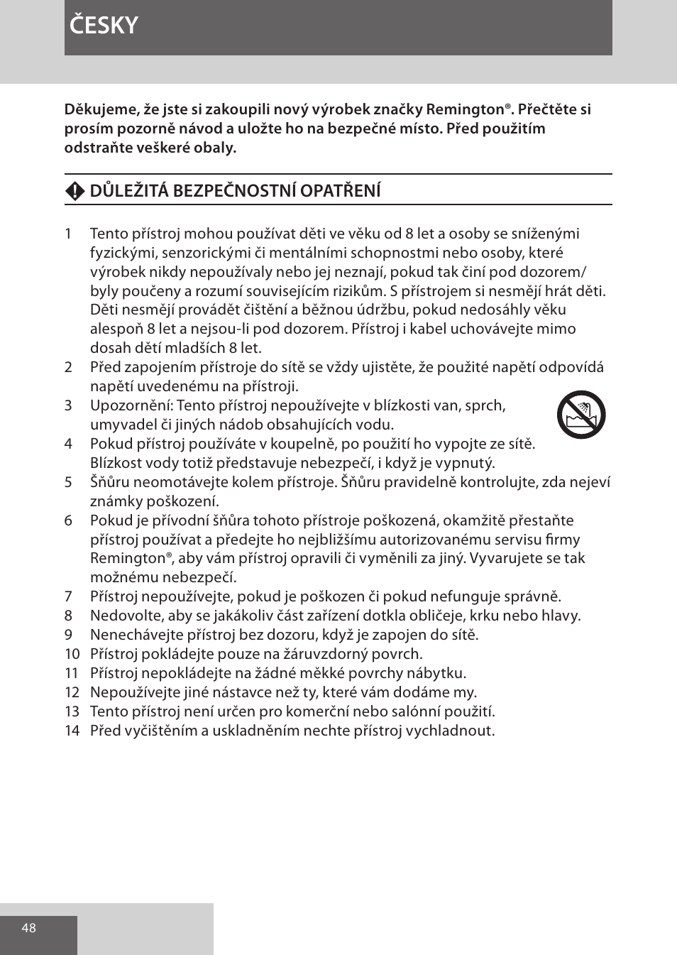 Česky | Remington S9600 User Manual | Page 48 / 92