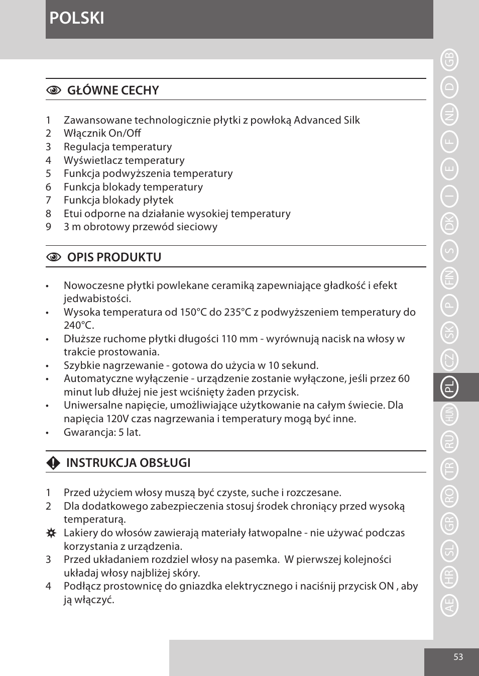 Polski | Remington S9600 User Manual | Page 53 / 92