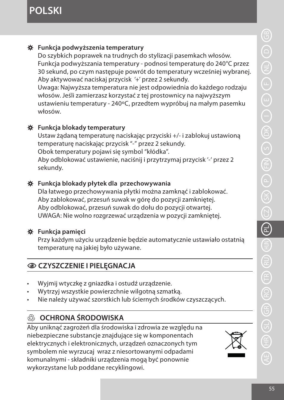 Polski | Remington S9600 User Manual | Page 55 / 92