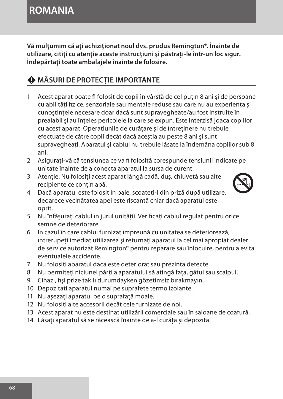 Romania | Remington S9600 User Manual | Page 68 / 92