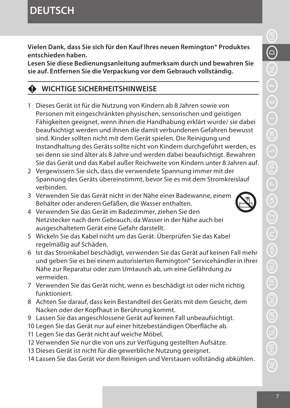 Deutsch | Remington S9600 User Manual | Page 7 / 92
