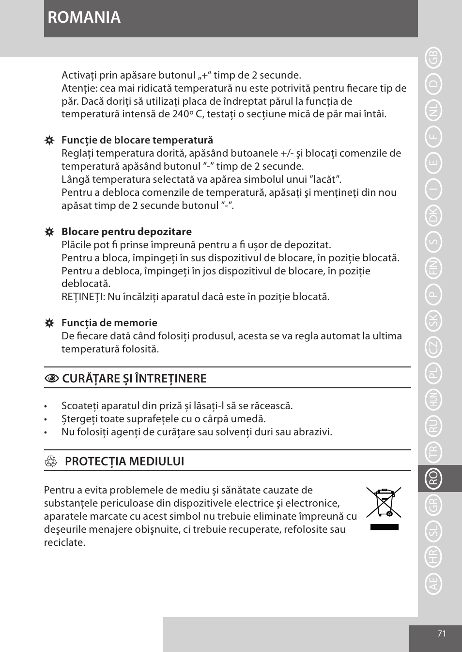 Romania | Remington S9600 User Manual | Page 71 / 92